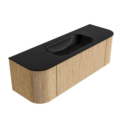 MONDIAZ KURVE 140cm badmeubel met module 25 Len R kleur Oak met 1 lade en 2 deuren. Wastafel BIG SMALL midden 1 kraangat Urban.