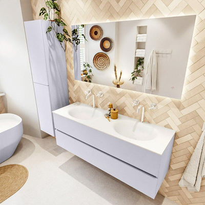 Mondiaz VICA Badkamermeubelset - 140cm - cale - 2 lades - Wastafel MOON - dubbel 2 kraangaten - kleur talc - XL versie 60cm hoog