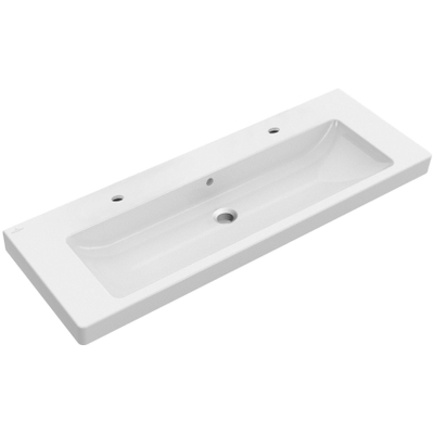 Villeroy en Boch Subway 2.0 meubelwastafel 130x47cm met 2 kraangaten met overloop wit