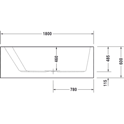 Duravit Paiova bad acryl afgeschuind 180x140x46cm links met aangevormd paneel en frame wit