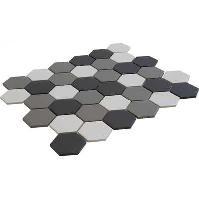 The Mosaic Factory London mozaïektegel - 28.2x32.1cm - wand en vloertegel - Zeshoek/Hexagon - Porselein Contrast mix Mat