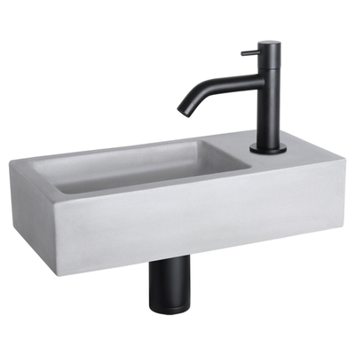 Differnz Ravo fonteinset - 38.5x18.5x9cm - Rechthoek - 1 kraangat - Gebogen matte zwarte kraan - beton lichtgrijs