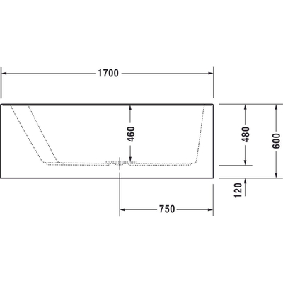 Duravit Paiova bad acryl afgeschuind 170x100x46cm links met aangevormd paneel en frame wit