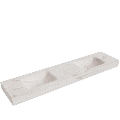 Mondiaz CLOUD Vrijhangende wastafel - B200xH12cm - 2 kraangaten - wasbak Links en rechts - solid surface Ostra mat (Multi)