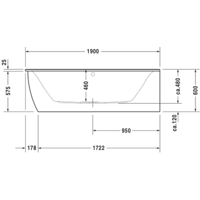 Duravit Darling New kunststof bad acryl hoekmodel voor rechterhoek 190x90x46cm met ommanteling en frame wit