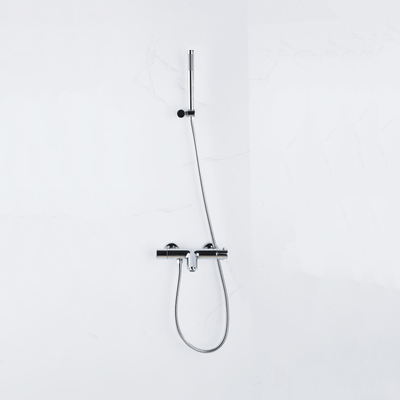 Fortifura Calvi Thermostatische badkraan met staafhanddouche, handdouchehouder en metalen doucheslang chroom