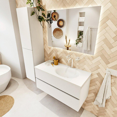 MONDIAZ VICA 100cm badmeubel onderkast Talc 2 lades. Wastafel MOON rechts 1 kraangat, kleur Talc.