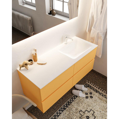 MONDIAZ VICA Badkamermeubelset - 120cm - 4 lades - wasbak Cloud rechts - 1 kraangat - solid surface ocher