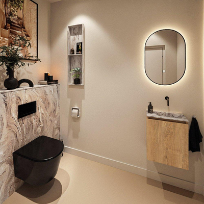 MONDIAZ TURE-DLUX 40cm toiletmeubel Washed Oak. EDEN wastafel Glace positie rechts. Zonder kraangat.