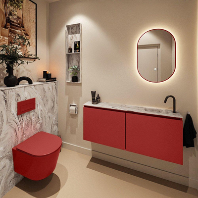 MONDIAZ TURE-DLUX 120cm toiletmeubel Fire. EDEN wastafel Glace positie rechts. Met 1 kraangat.