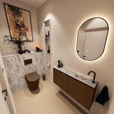 MONDIAZ TURE-DLUX 100cm toiletmeubel Rust. EDEN wastafel Glace positie rechts. Met 1 kraangat.
