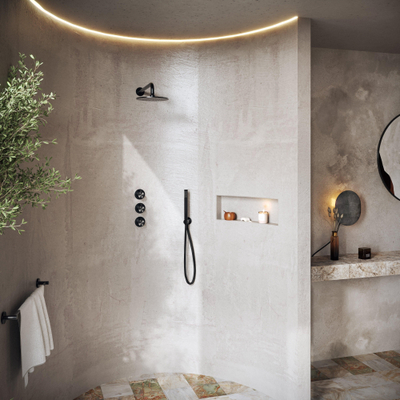 Hotbath Archie Complete Doucheset - inbouw - thermostatisch - 2 stopkranen - geborsteld gunmetal PVD