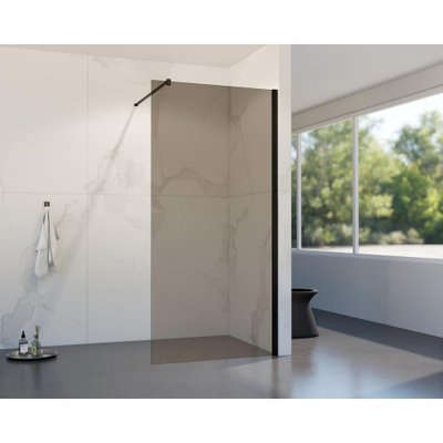 Fortifura Galeria inloopdouche - 90x200cm - rookglas - wandarm - mat zwart