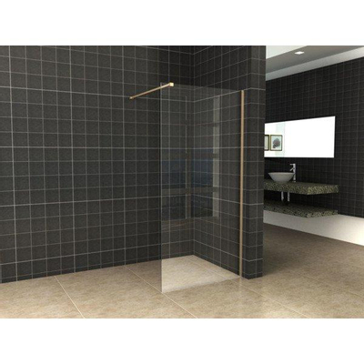 Wiesbaden Slim inloopdouche met messing profiel en stabilisatiestang 90x200cm 8mm helder Nano glas