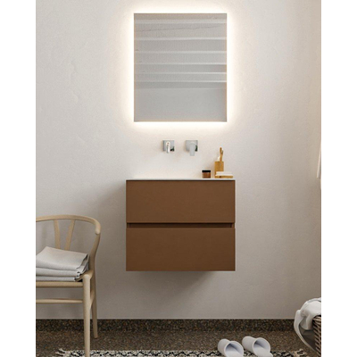 MONDIAZ VICA Badkamermeubelset - 60cm - 2 lades - wasbak Cloud midden - 0 kraangaten - solid surface rust