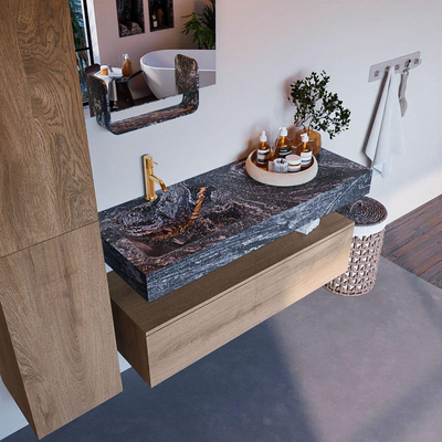 MONDIAZ ALAN - DLUX Badkamermeubelset - 120cm - onderkast - Washed Oak - 1 lade - vrijhangende wastafel - wasbak links - 1 kraangat - Lava