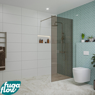 FugaFlow Eccelente Vetro inloopdouche badkamer - 90x200cm - rookglas - wandarm - gunmetal -