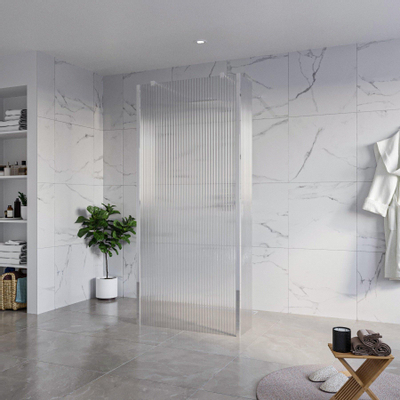 Fortifura Galeria Vrijstaande Inloopdouche - 90x200cm - Helder geribbeld - antikalk - 8mm veiligheidsglas - 2 zijwanden 30cm - wandsteunen en hoekprofielen - Chroom