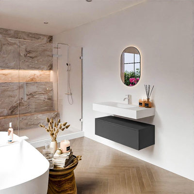 MONDIAZ ALAN Badmeubelset - 100cm - onderkast Dark Grey - 1 lade - Vrijhangende wastafel CLOUD - midden - 1 kraangat - Talc