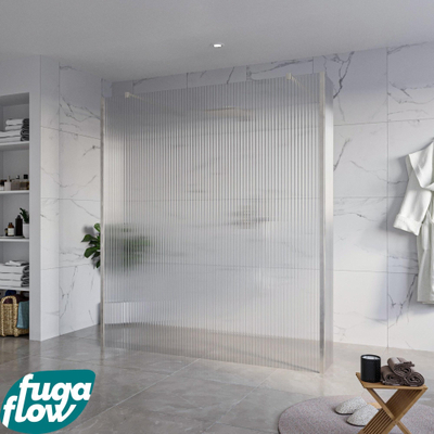 FugaFlow Eccelente Vetro Vrijstaande inloopdouche badkamer - 180x200cm - Helder geribbeld - antikalk - 8mm veiligheidsglas - 2 zijwanden 40cm - met wandarmen en hoekprofielen - RVS geborsteld -