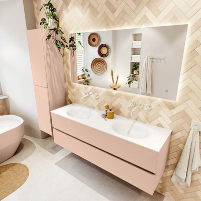 MONDIAZ VICA Badkamermeubelset - 150cm - onderkast rosee- 2 lades - wastafel moon dubbel - zonder kraangaten - 60cm hoge versie - talc