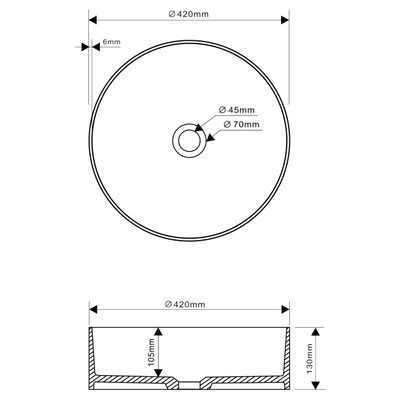 Differnz Solid waskom 42x42x13cm Solid Surface Rond Mat Wit