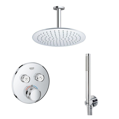 GROHE Grohtherm Regendoucheset Inbouw - hoofddouche 30cm - 2 functies - staafhanddouche - 1 stand - plafondarm - chroom