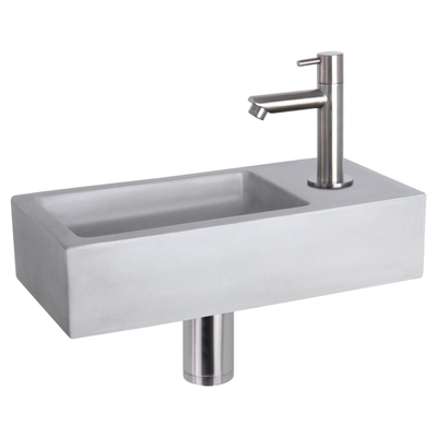 Differnz Ravo fonteinset - 38.5x18.5x9cm - Rechthoek - 1 kraangat - Recht matte chromen kraan - beton lichtgrijs