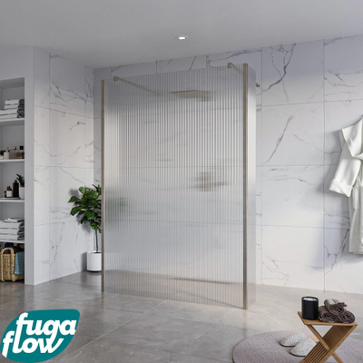 FugaFlow Eccelente Vetro Vrijstaande inloopdouche badkamer - 140x200cm - Helder geribbeld - antikalk - 8mm veiligheidsglas - 2 zijwanden 40cm - met wandarmen en hoekprofielen - Gunmetal -