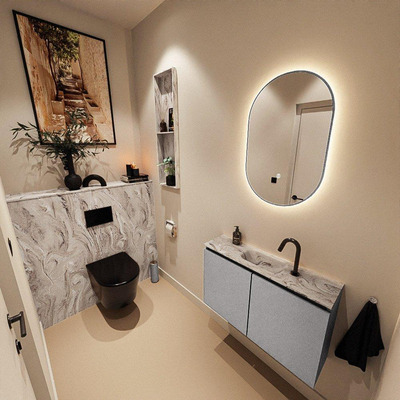 MONDIAZ TURE-DLUX 80cm toiletmeubel Plata. EDEN wastafel Glace positie midden. Met 1 kraangat.