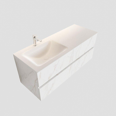 MONDIAZ VICA Badkamermeubelset - 120cm - 4 lades - wasbak Cloud links - 1 kraangat - solid surface carrara marmer