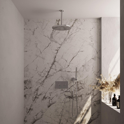 BRAUER Chrome Edition Thermostatische Regendouche inbouw - drukknoppen - SET 54 - 30cm hoofddouche - plafondarm - staaf handdouche - doucheslang - wandaansluitbocht - chroom