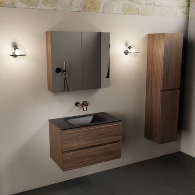 Mondiaz Aivy badmeubelset - 80x45x50cm - 0 kraangaten - 1 wasbak urban Solid surface - Midden - 2 lades - Met spiegelkast - Melamine Mocha