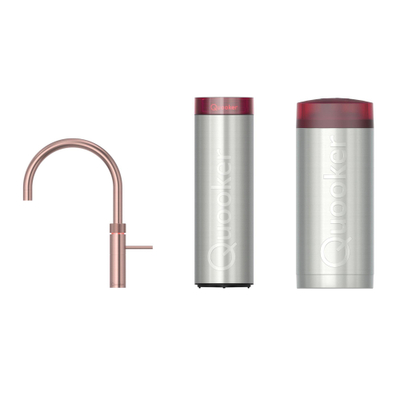 Quooker Fusion Round kokendwaterkraan - draaibare uitloop - Combi+ incl. Cube reservoir - Warm / kokend / bruisend / gefilterd water - Rosé koper