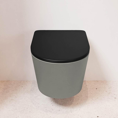 MONDIAZ LAVIE wandclosetpack - 36x53cm - diepspoel - rimless - Smoke (grijs) - softclose - quick-release - toiletzitting - Urban (zwart)