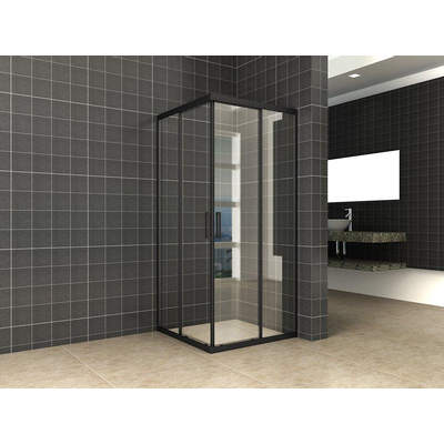 Wiesbaden Skyline hoekinstap cabine met 2 schuifdeuren 900 x 900 x 2000 x 8 mm nano helder glas/mat zwart