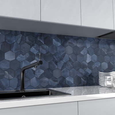 EnergieKer Onyx ek wand- en vloertegel - 26x30cm - Natuursteen look - hexagon - Blue pulido gepolijst (blauw)