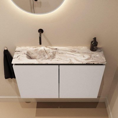 MONDIAZ TURE-DLUX 80cm toiletmeubel Linen. EDEN wastafel Glace positie links. Zonder kraangat.