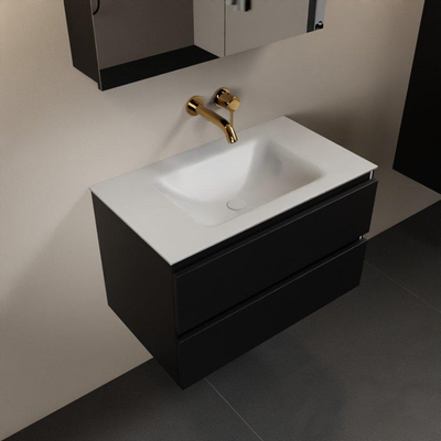 Mondiaz Aivy badmeubelset - 80x45x50cm - 0 kraangaten - 1 wasbak talc Solid surface - Midden - 2 lades - Met spiegelkast - MDF Urban