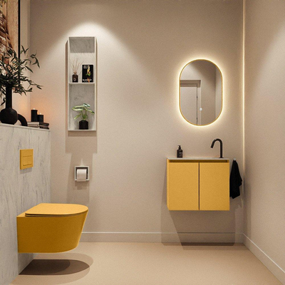 MONDIAZ TURE-DLUX 60cm toiletmeubel Ocher. EDEN wastafel Opalo positie rechts. Met 1 kraangat.