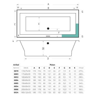 Xenz Society ligbad 170x75x50cm met poten zonder afvoer Acryl Cement Mat