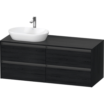 Duravit Ketho 2 wastafelonderbouwkast incl. consoleplaat met 4 laden voor waskom links 140x55x56.8cm met handgrepen antraciet eiken zwart mat