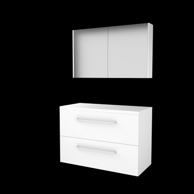 Basic-Line Comfort 46 badkamermeubelset - 100x46cm - met grepen - 2 lades - wastafelblad - Spiegelkast - MDF lak Ice White