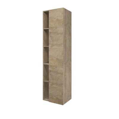 Proline Hoge kast met schap 1 deur 5 schappen en inclusief 4 glazen planchettes 45x35x169cm Raw oak