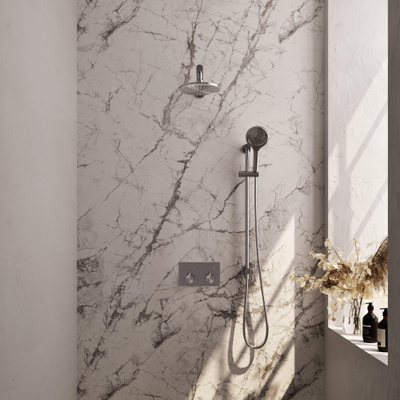 BRAUER Brushed Edition Thermostatische Regendouche inbouw - drukknoppen - SET 67 - 20cm hoofddouche - rechte muurarm - 3 standen handdouche - doucheslang - geïntegreerde glijstang - RVS geborsteld PVD