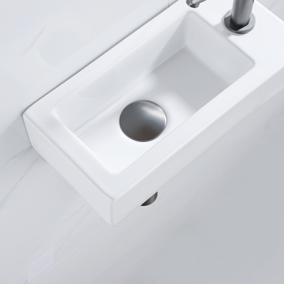 QeramiQ Fuente Fonteinset - 37.5x18.5x9cm - keramiek - kraangat rechts - fonteinkraan gunmetal - afvoerplug - verlaagd sifon - Glans wit