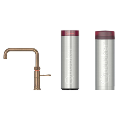 Quooker Classic Fusion Square kokendwaterkraan - draaibare uitloop - PRO3 incl. Cube reservoir - Warm / kokend / bruisend / gefilterd water - messing patina