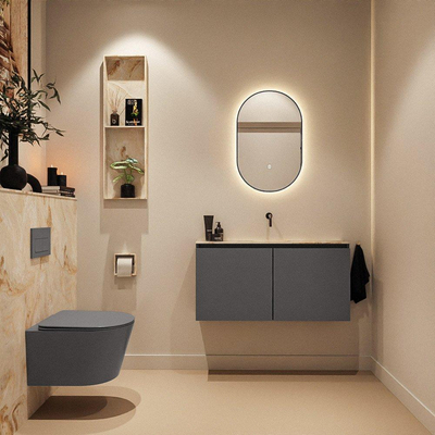 MONDIAZ TURE-DLUX 100cm toiletmeubel Dark Grey. EDEN wastafel Frappe positie midden. Zonder kraangat.