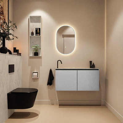 MONDIAZ TURE-DLUX 100cm toiletmeubel Plata. EDEN wastafel Opalo positie links. Met 1 kraangat.