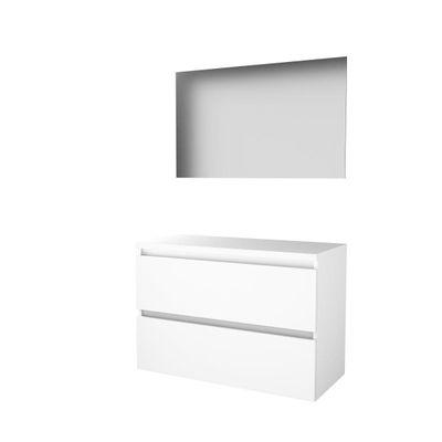 Basic-Line Ultimate 46 badkamermeubelset - 100x46cm - greeploos - 2 lades - wastafelblad - Spiegel - verlichting MDF lak Ice White